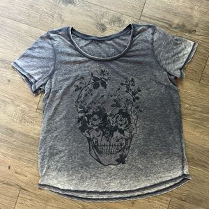 Navy Blue Floral Skull Tee